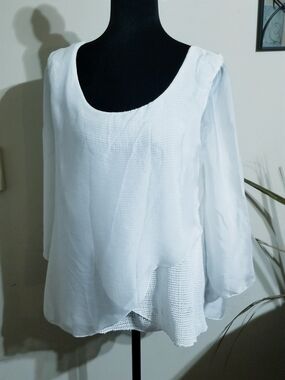 Tempo Paris White Layered Scoop-Neck Blouse